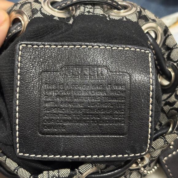 Y2K Coach Signature Rare Mini Drawstring Bucket Bag Black Grey - Picture 4 of 5